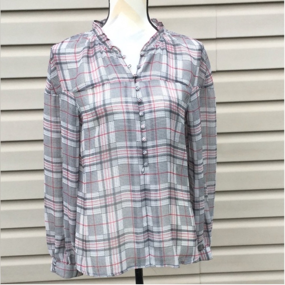 Express Plaid Button Front Blouse - image 2
